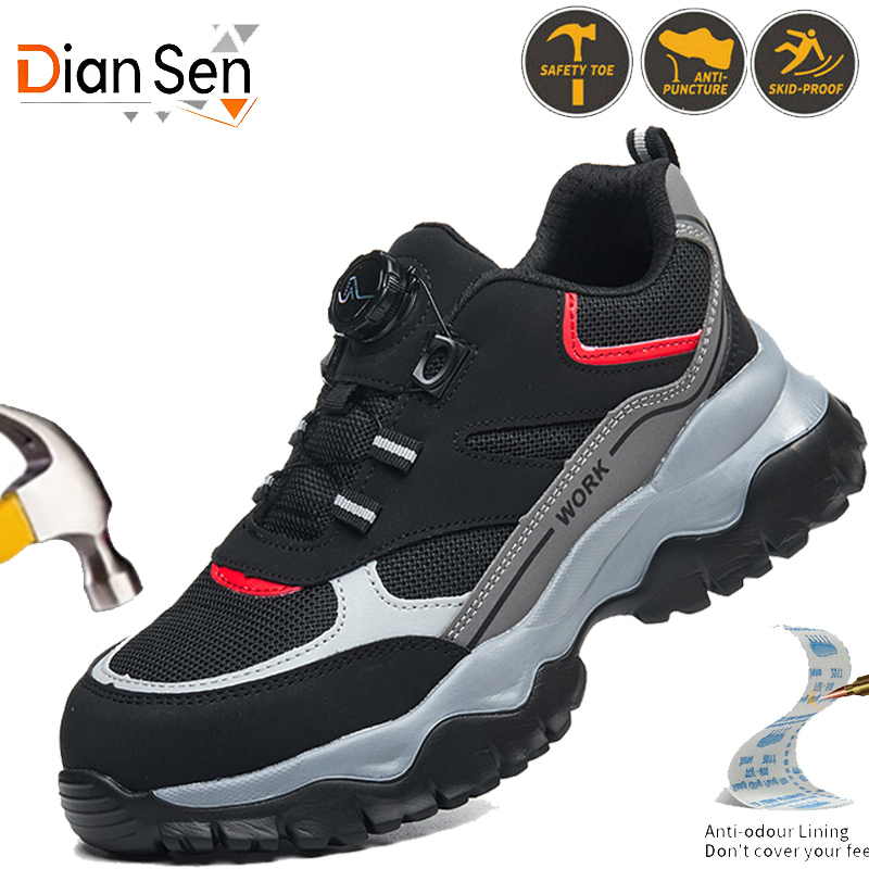 Work Boot Steel Toe - Indestructible Shoes Men's Rotary Button Safety